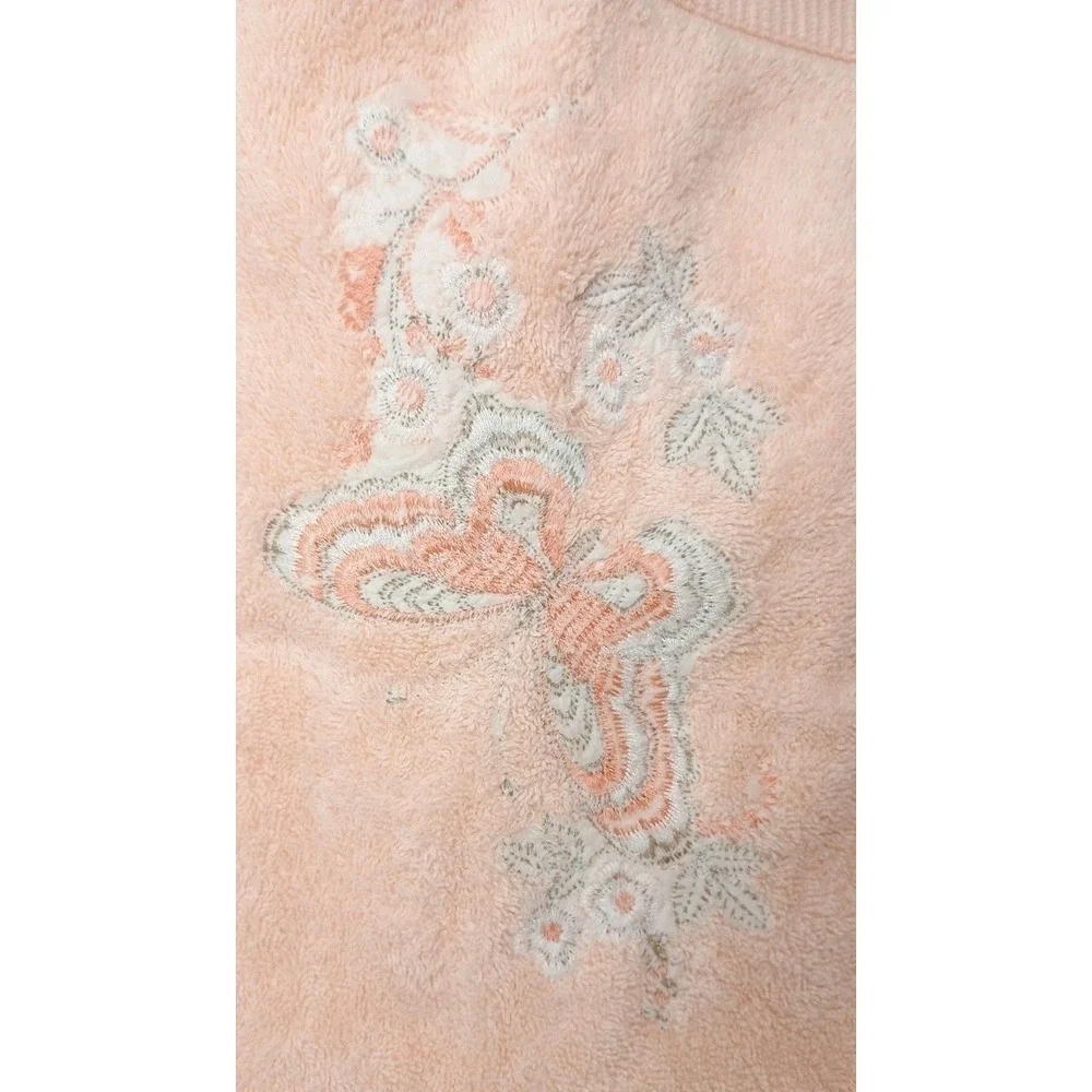 2pc Vintage 1980s Peach Embroidered Butterfly Towels Retro Floral 1 Hand & Towel